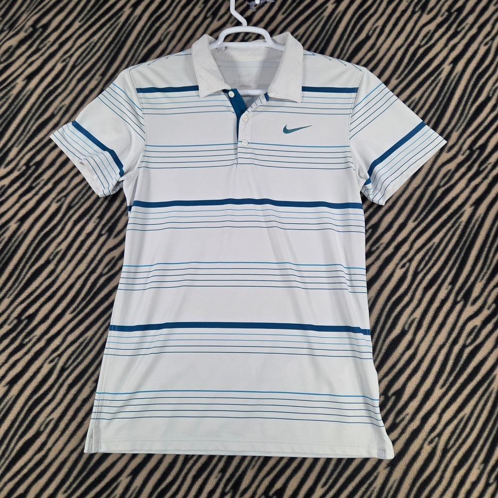 Nike Tennis Dri-FIT Polo Small White Blue Striped Shirt Courtcore Golf Top
